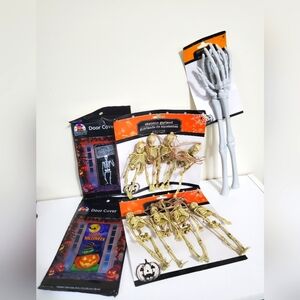 NEW Halloween Decor set lot skeleton garland hand  arm tongs door cover pumpkin